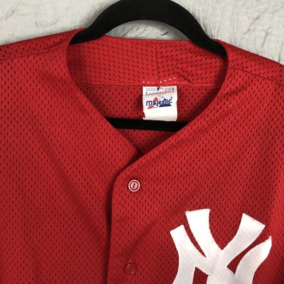 Vintage Majestic New York Yankees Jersey Men L  Red Mesh Made In USA  90s - Picture 12 of 16